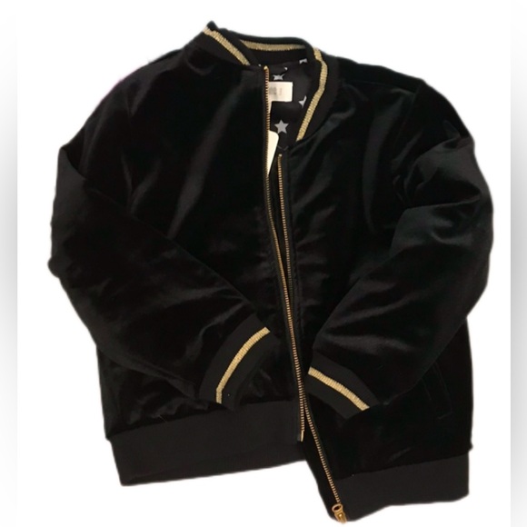 Black Velvet Bomber Jacket Gold Lining- adorable! - Picture 3 of 8